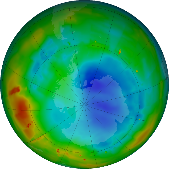 Antarctic ozone map for 03 August 2011